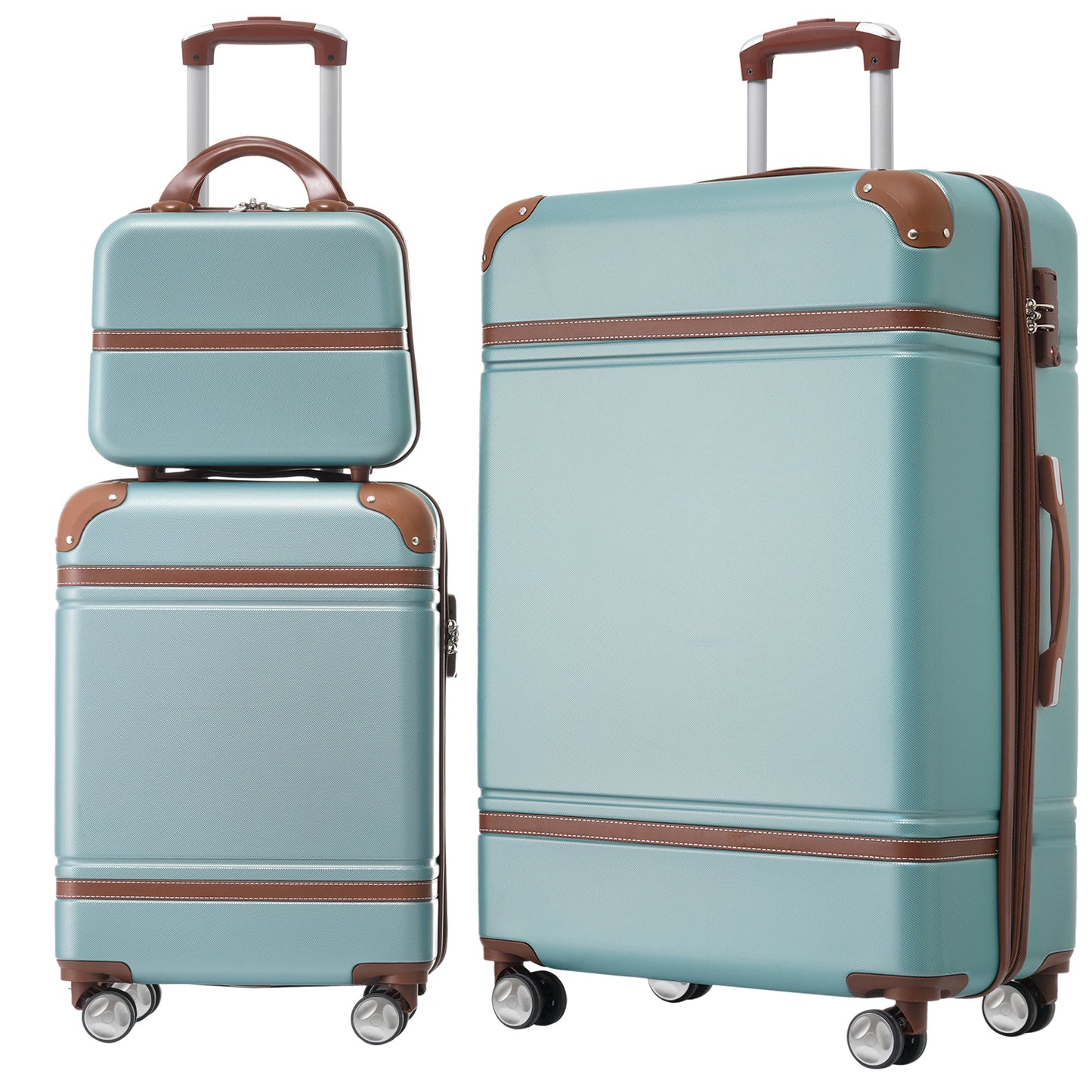 Hardshell Luggage Sets 3 Pieces 20'+28' Luggages and Cosmetic Case Spinner Suitcase with TSA Lock Lightweight,Green