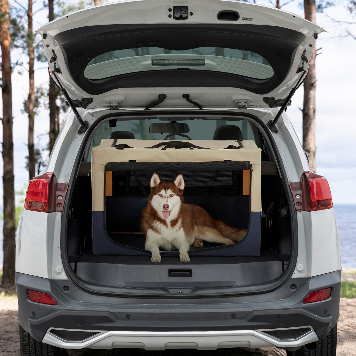 Dog Crates for Dogs, Adjustable Fabric Cover by Spiral Iron Pipe, Strengthen Sewing Dog Travel Crate 3 Door Design