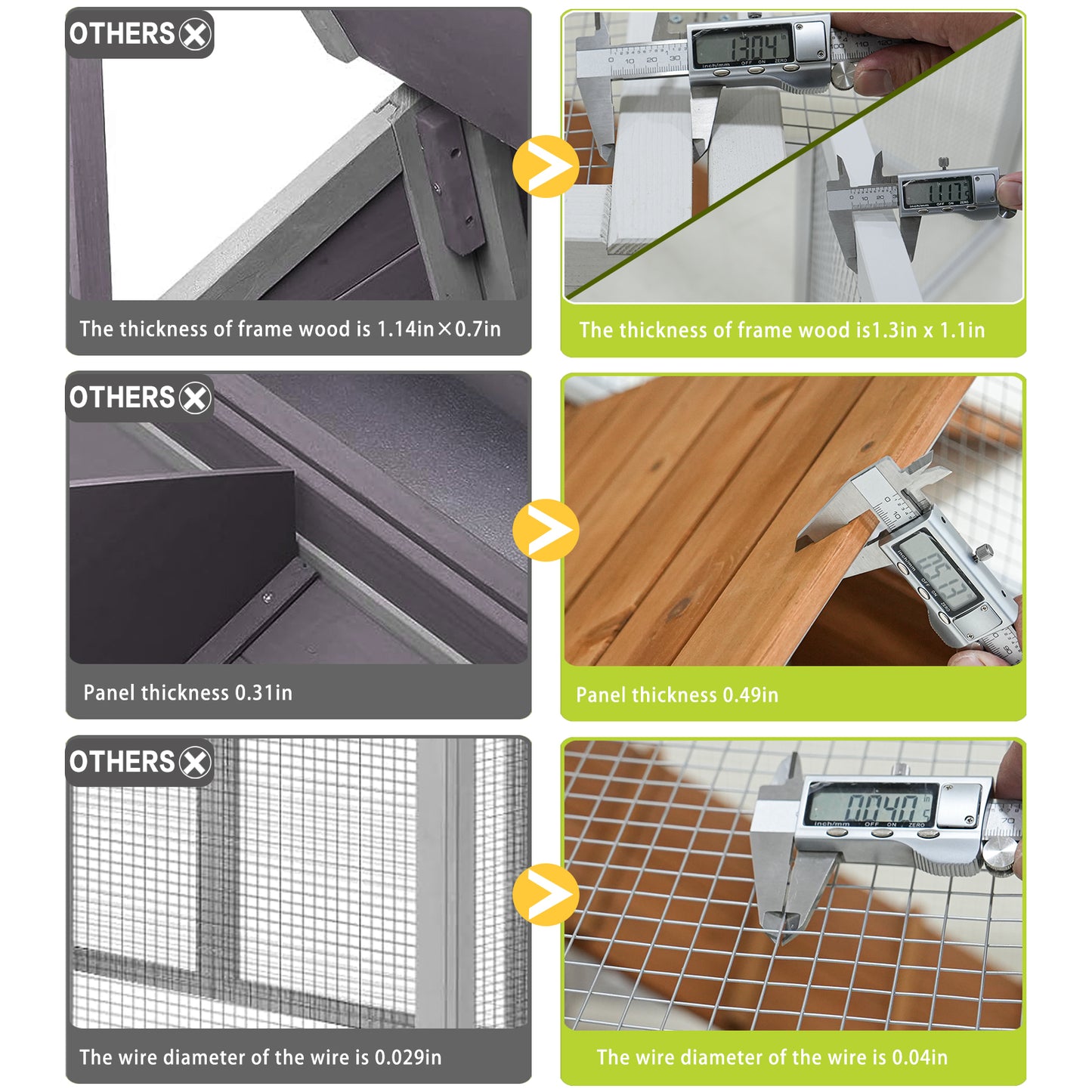 Large outdoor chicken coop Wooden chicken coop, duck coop with nest box, bird cage, rabbit cage - waterproof PVC board ( yellow brown gradient 80°)