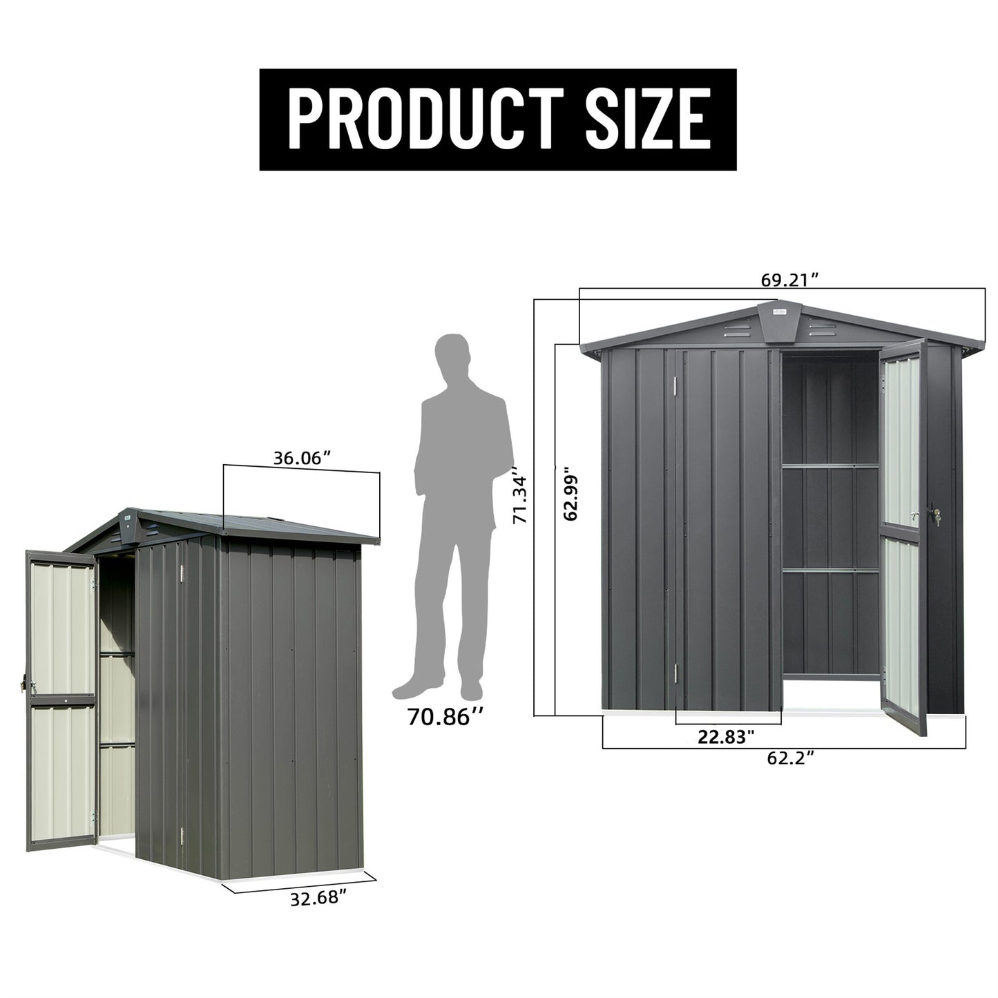 Outdoor Storage Shed 5.7x3 FT,Metal Outside Sheds&Outdoor Storage Galvanized Steel,Tool Shed with Lockable Double Door for Patio,Backyard,Garden,Lawn (5.7x3ft, Dark Gray)