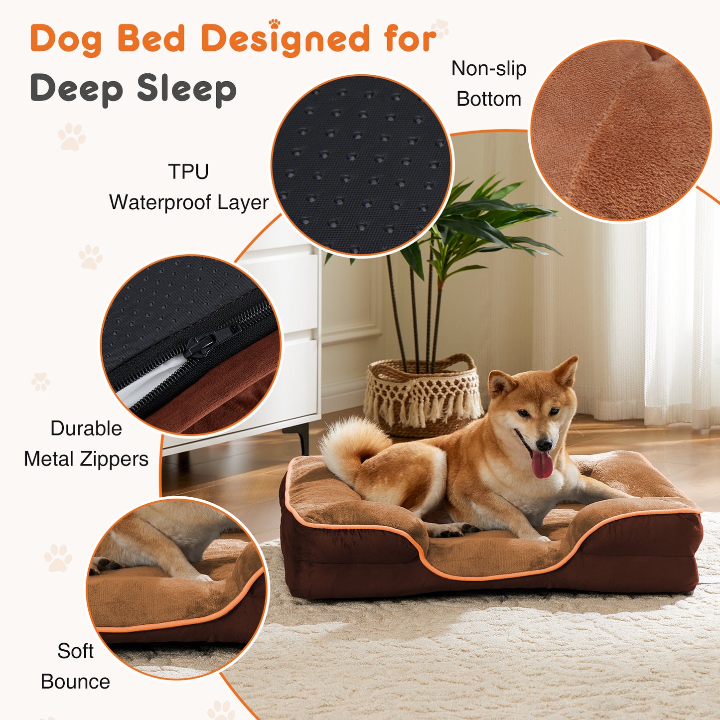 Memory Foam Pet Bed for Small Dogs & Cats with Washable Removable Cover Non-Slip Base Waterproof Liner Egg Crate Foam for Improved Sleep, Brown,Small