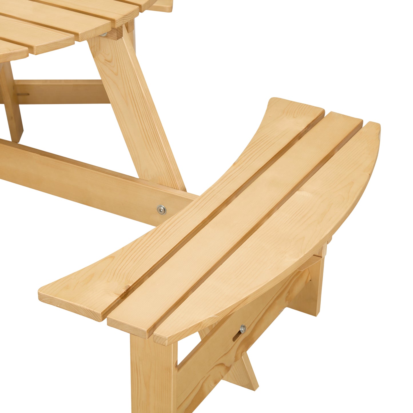 Outdoor 6 Person Picnic Table, 6 person Round Picnic Table with 3 Built-in Benches, Umbrella Hole, Outside Table and Bench Set for Garden, Backyard, Porch, Patio, Natural