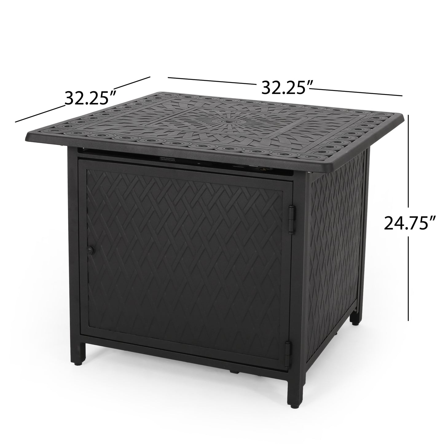 32" Outdoor Square Aluminum Propane Fire Pit, Matte Black - 37,000 BTU