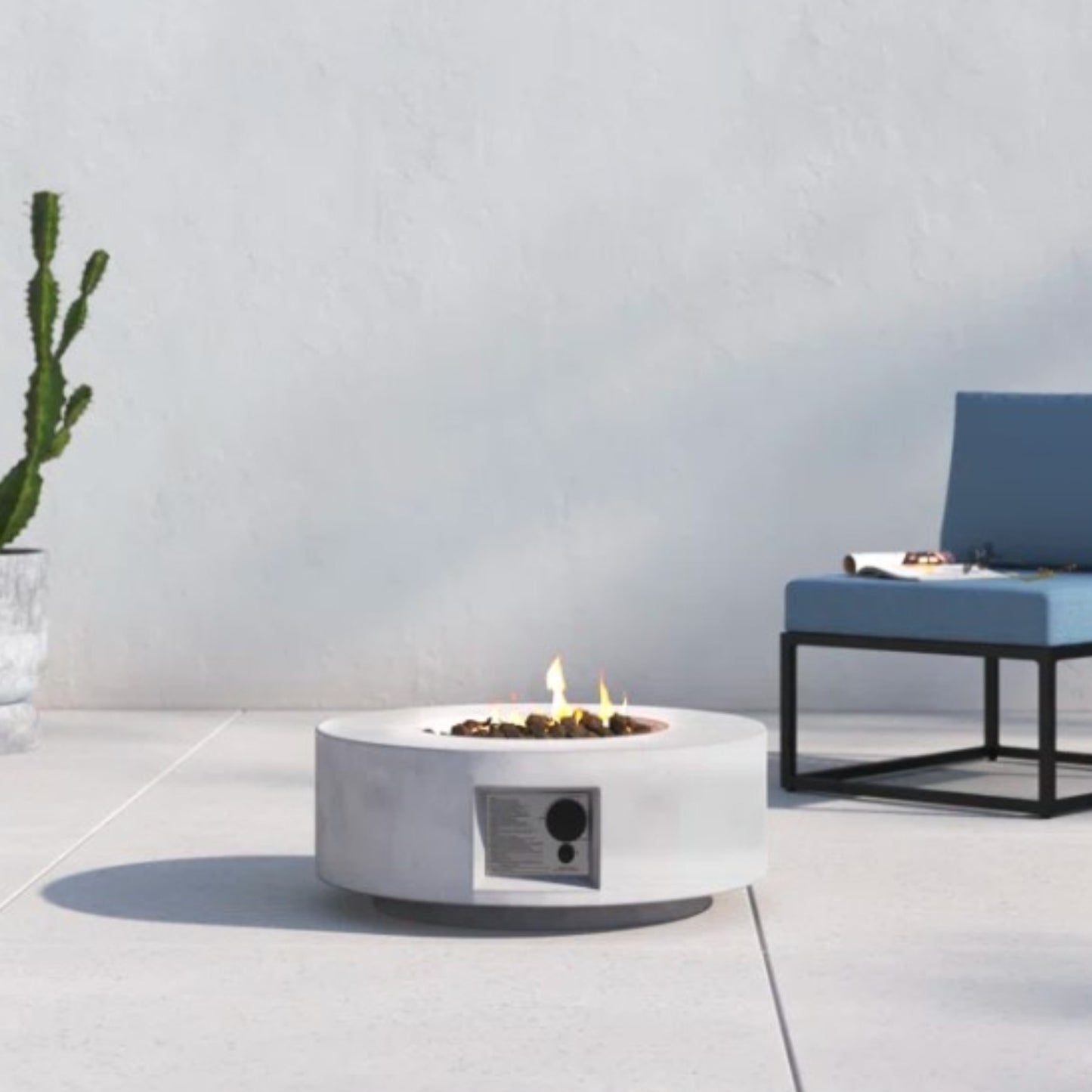 11" H x 30" W Fiber Reinforced Concrete Propane Gas Outdoor Fire Pit Table with Lid