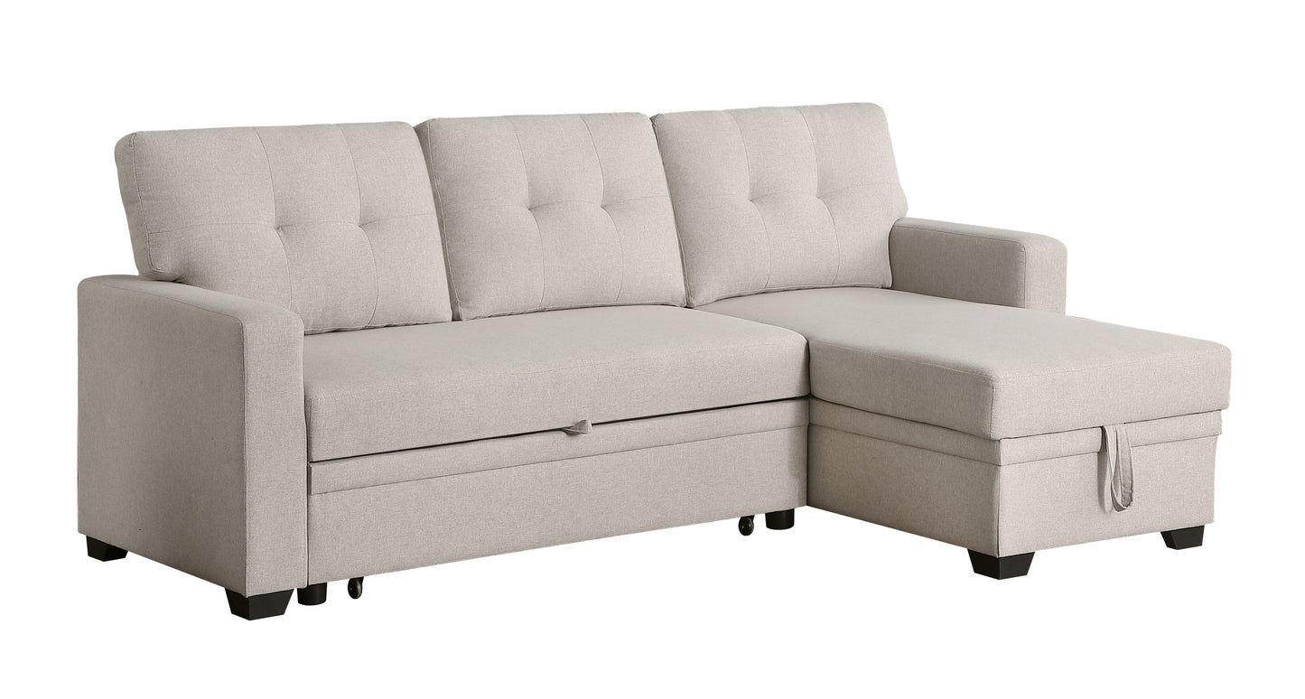 [SantaChoice] Upholstered Pull out Sectional Sofa with Chaise