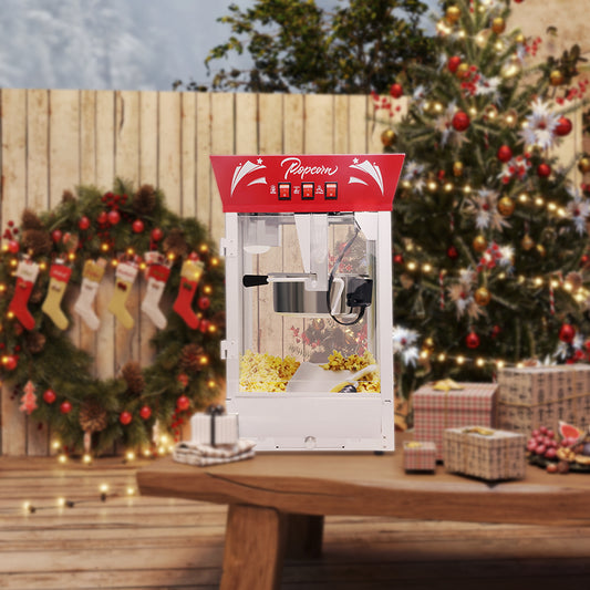 Commercial Popcorn MAKER Machine, 12 Ounce Kettle Stainless Steel Popcorn Maker with Tempered Glass, Warming Deck, 850W Countertop Popcorn Popper for Parties, Events, and Home Theater, red