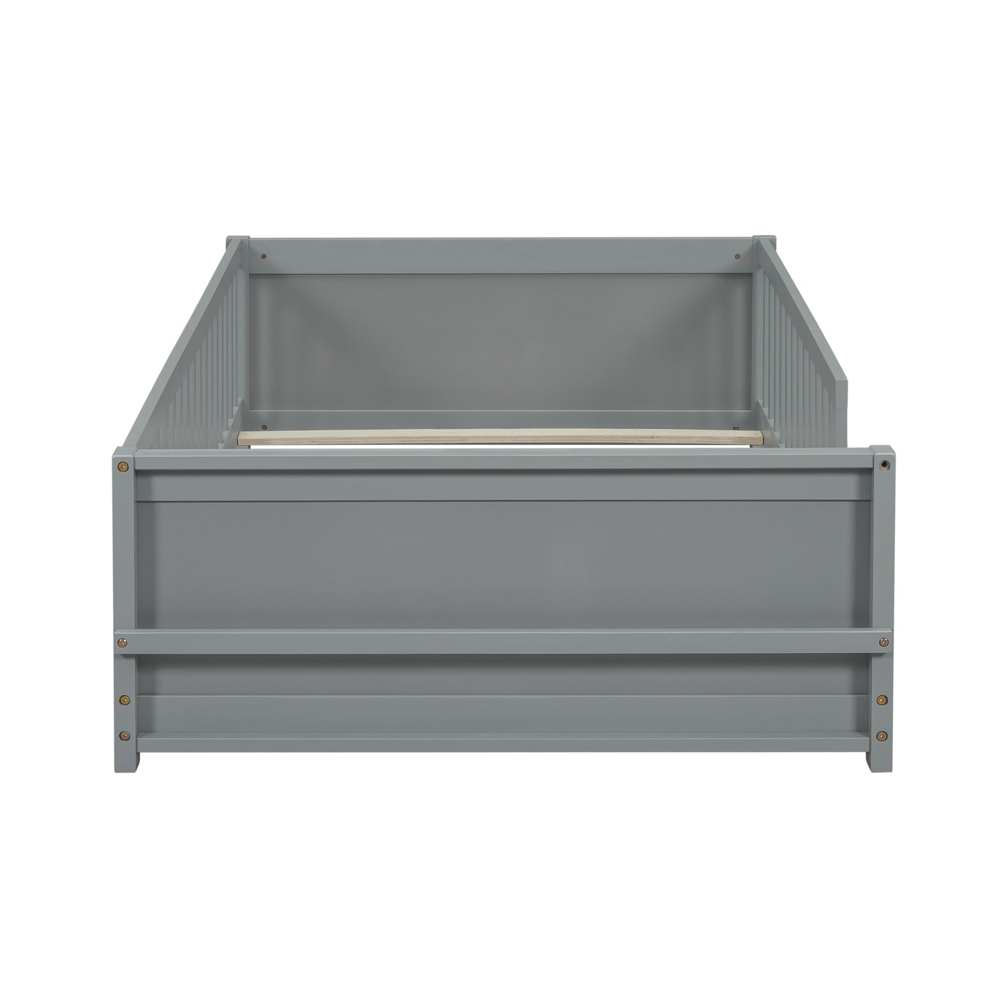 Twin size Floor Platform Bed with Built-in Book Storage Rack,Grey