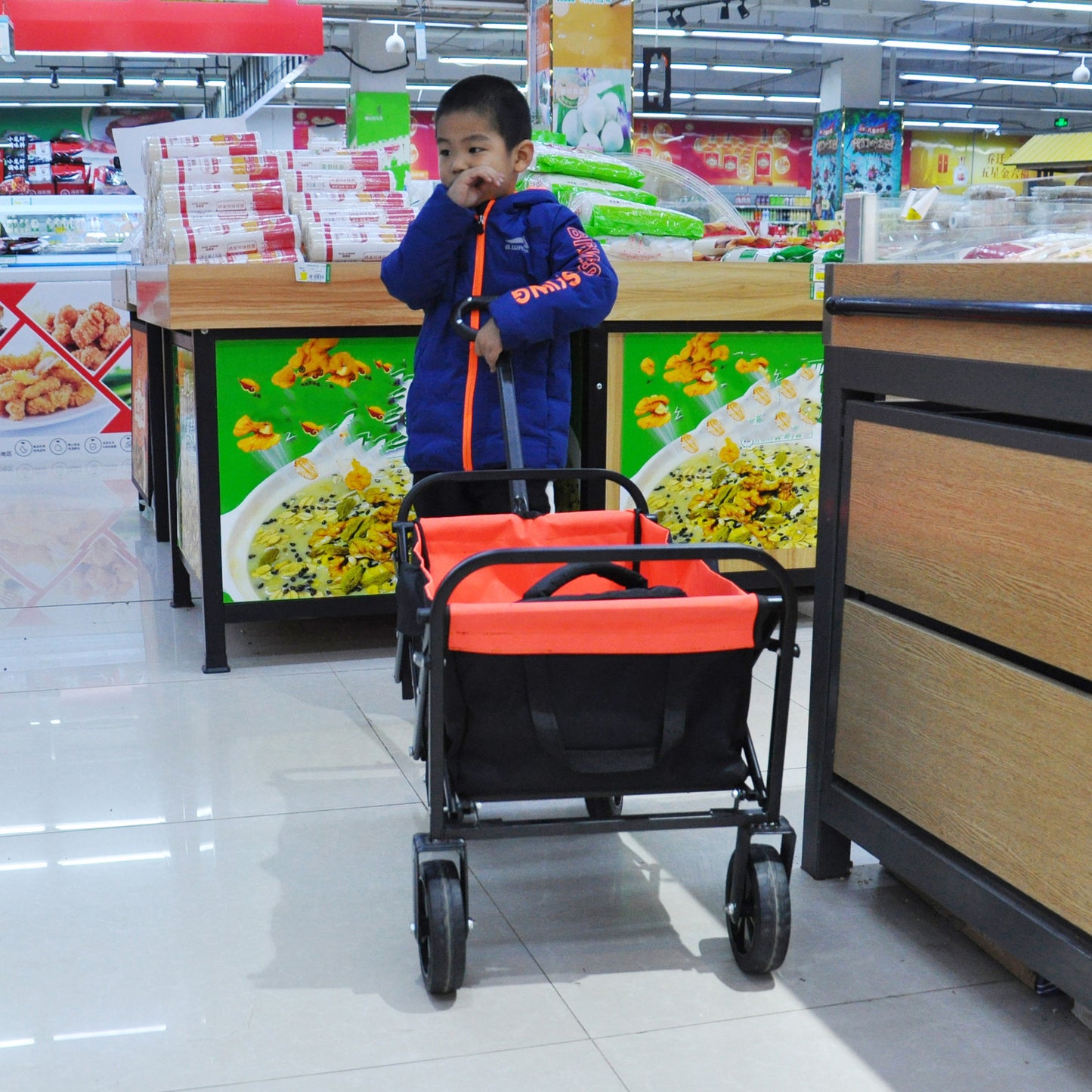 Mini Folding Wagon Garden Shopping Beach Cart (black+yellow)