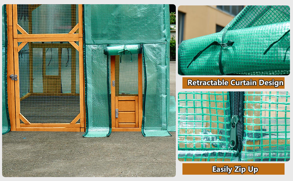 Wooden Chicken Coop 111''×74''×72'' Large Kitten Playpen, Chicken Run with Waterproof Cover and Two Small Doors, Pet Playpen Exercise Pen for Rabbit Duck Cat