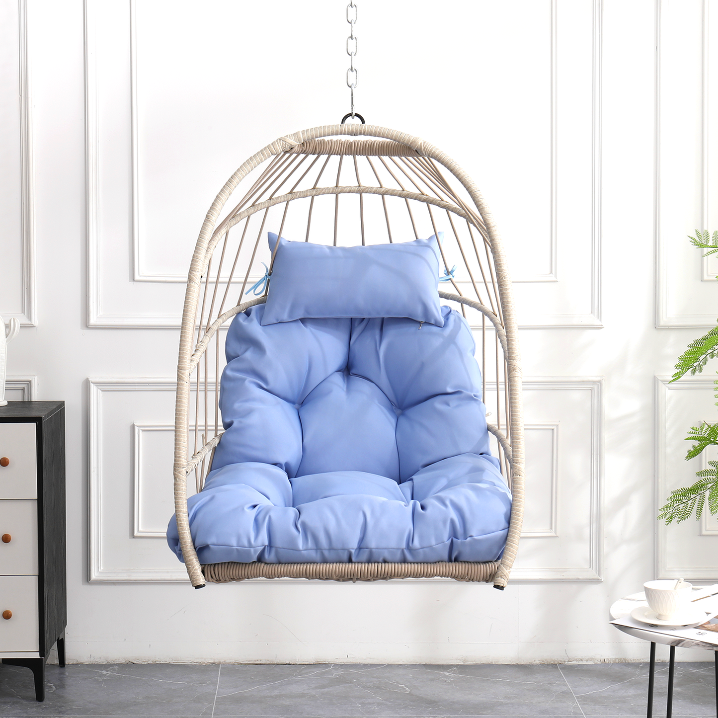 Outdoor garden rattan egg swing chair hanging chair PE hanging chair  blue