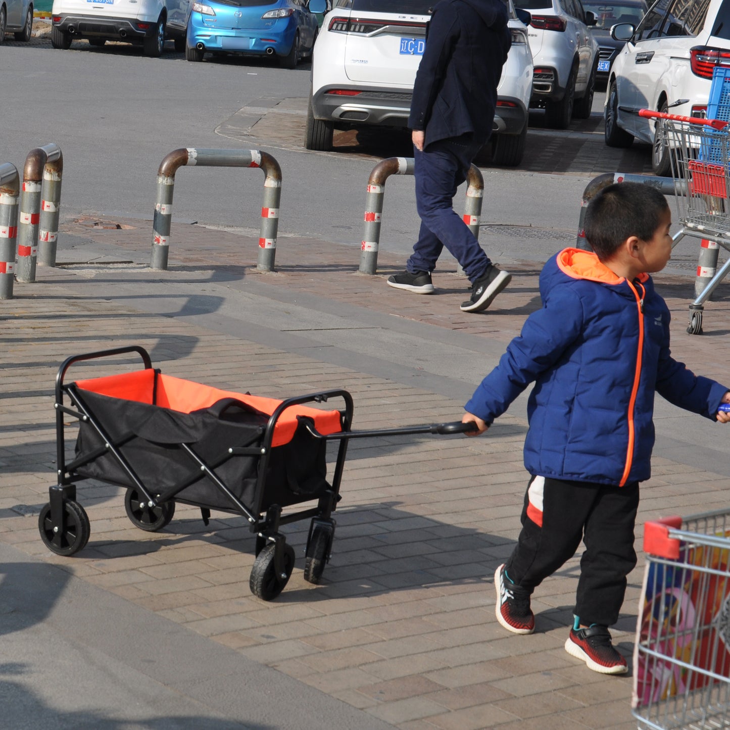 Mini Folding Wagon Garden Shopping Beach Cart (black+yellow)