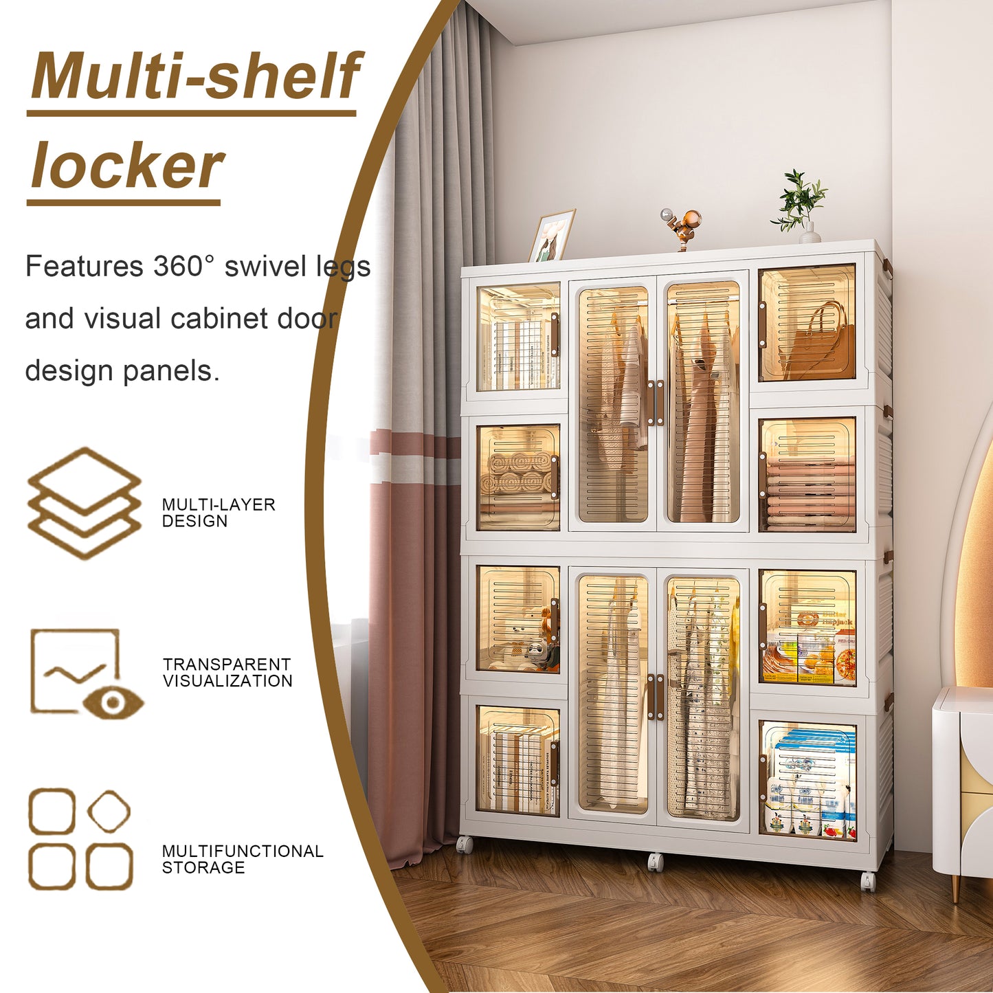 Portable Wardrobe Closet Storage Organizer for Clothes,Clothes Dresser,12 Magnetic Doors-12 Cubes & 2 Hanging Rod,16 pcs hangers , Baby Wardrobe Storage Cabinet,White