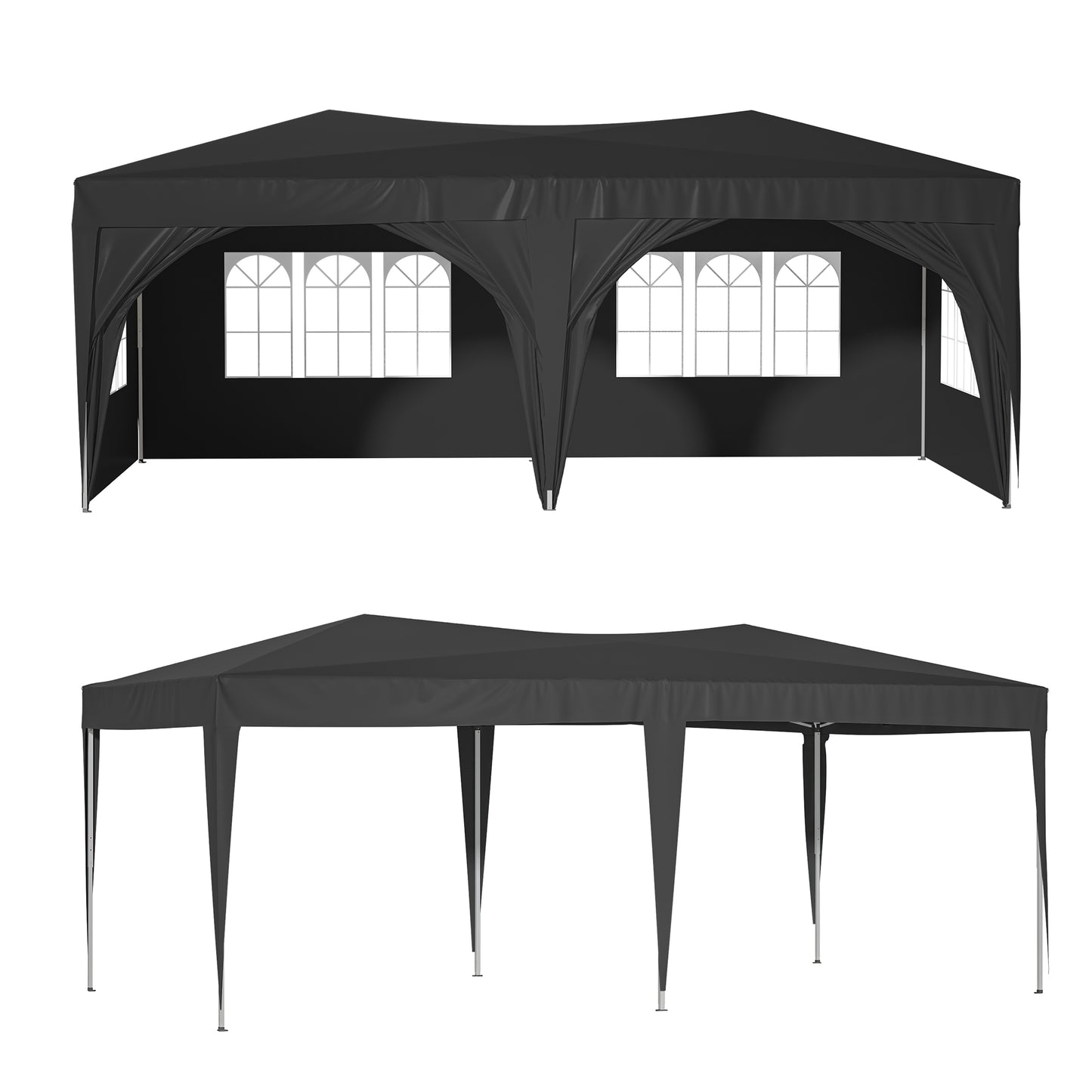10'x20' Pop Up Canopy Tent with 6 Sidewalls, Ez Pop Up Outdoor Canopy for Parties, Waterproof Commercial Tent with 3 Adjustable Heights, Carry Bag, 6 Sand Bags, 6 Ropes and 12 Stakes, Black