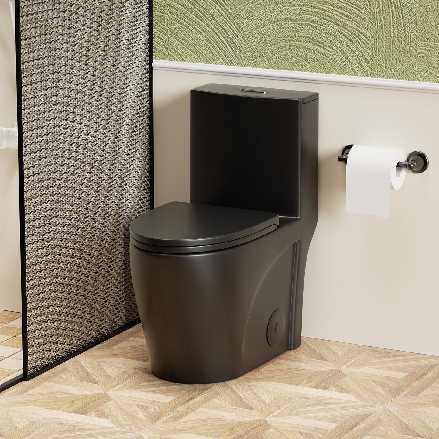 One Piece Toilet 1.1/1.60 GPF, Siphonic Dual Flush 4/6Lpf, Water-Saving Elongated Comfort Height Floor Mounted, Soft Close Seat,1000 Gram Map Flushing Score Toilet, Matte Black MB-001