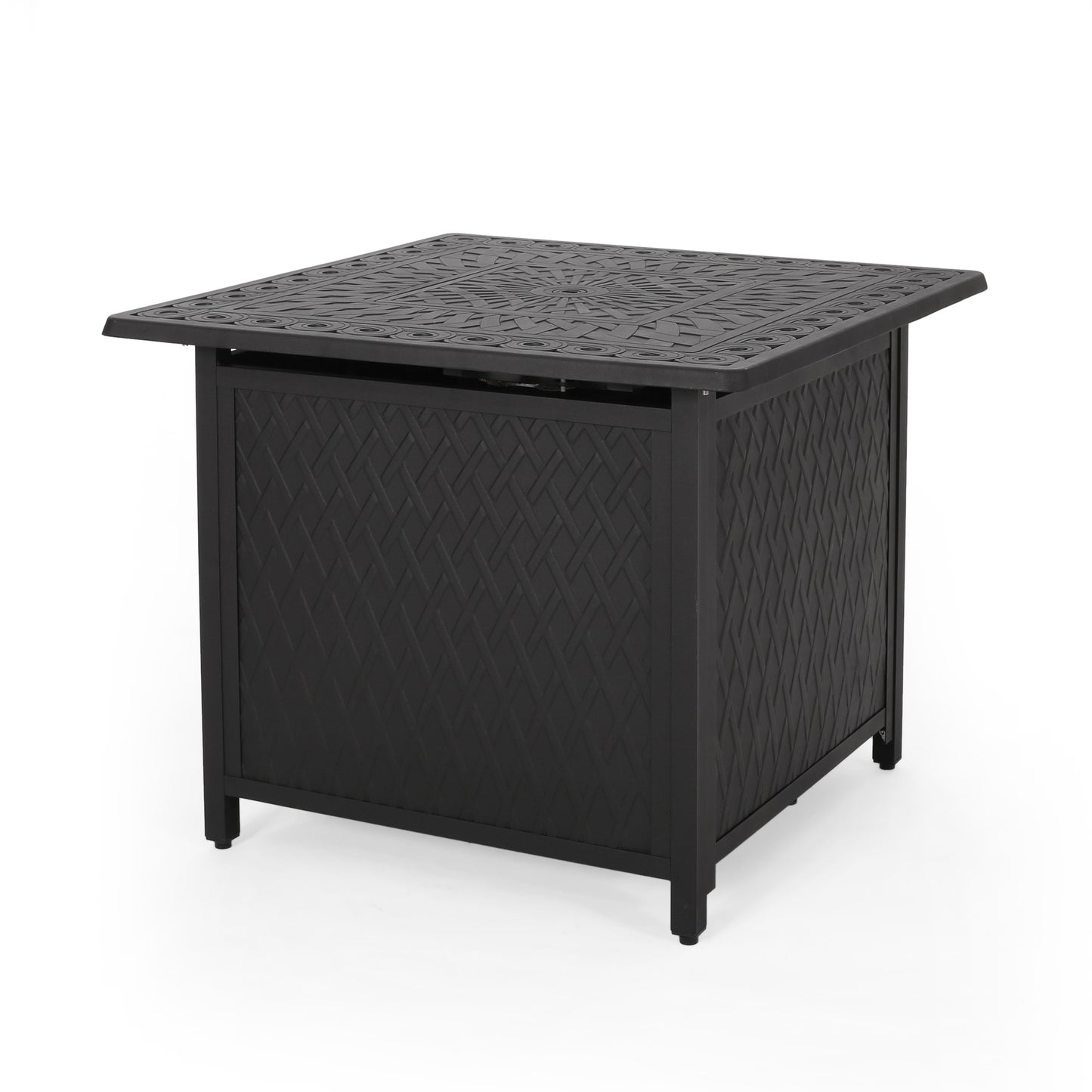 32" Outdoor Square Aluminum Propane Fire Pit, Matte Black - 37,000 BTU