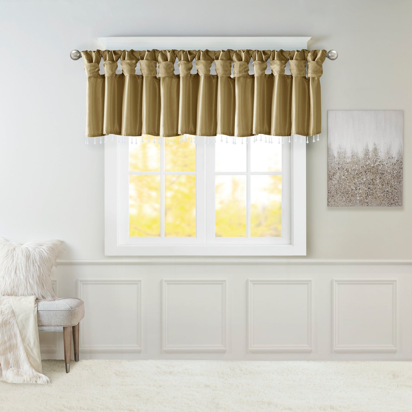 Lightweight Faux Silk Valance With Beads Bronze 50x26'