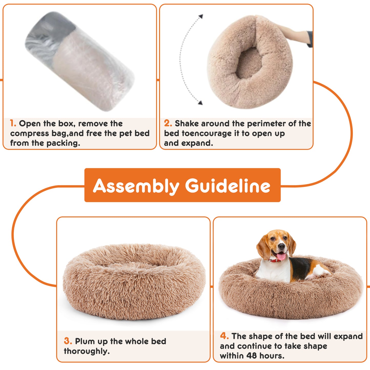 Anti-Slip Round Fluffy Plush Faux Fur Cat Bed, medium  Brown