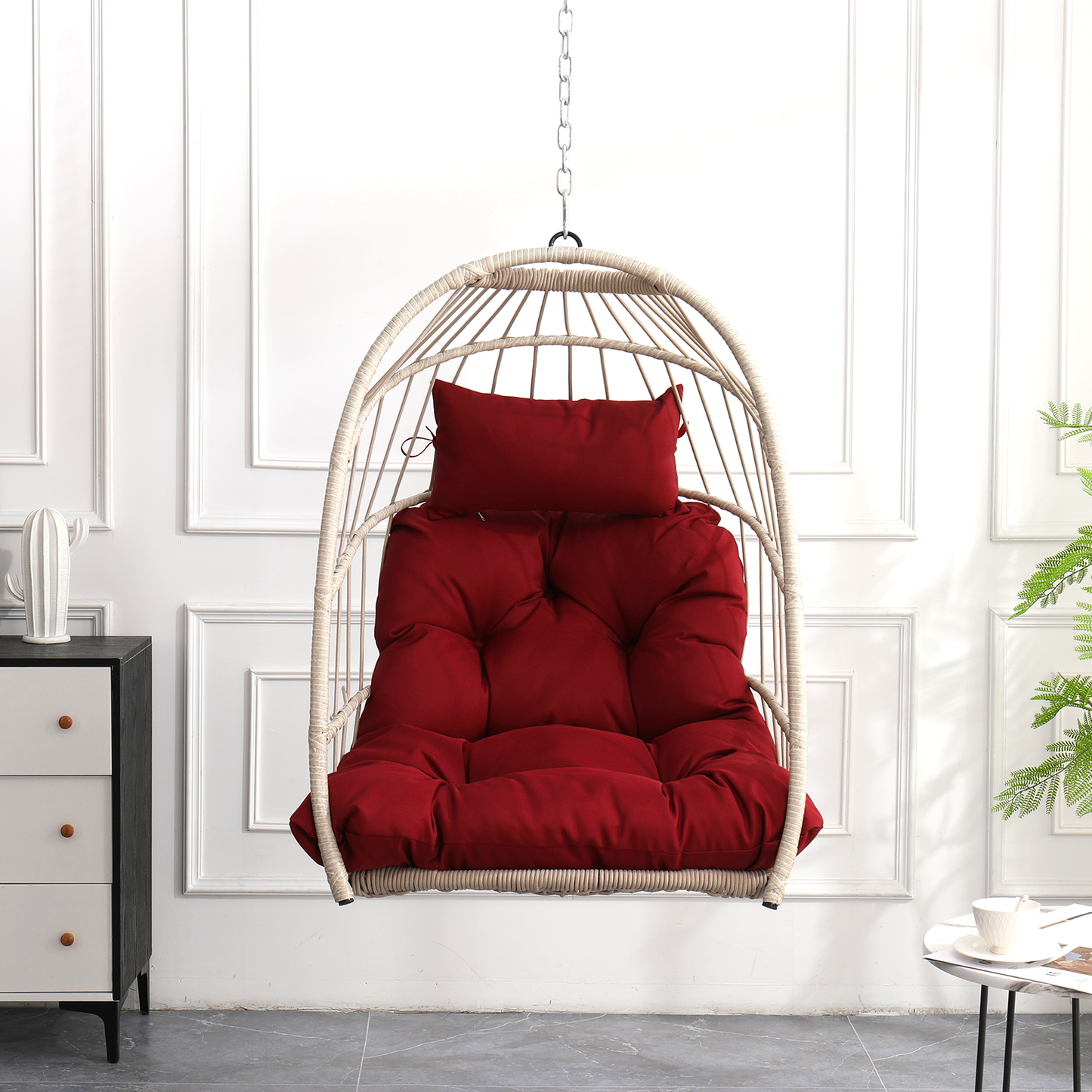 Outdoor garden rattan egg swing chair hanging chair PE hanging chair  red
