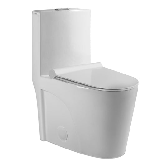 1.1/1.6 Gallons GPF Dual Flush Floor Mounted One-Piece Toilet with Soft-Close Seat In Glossy White