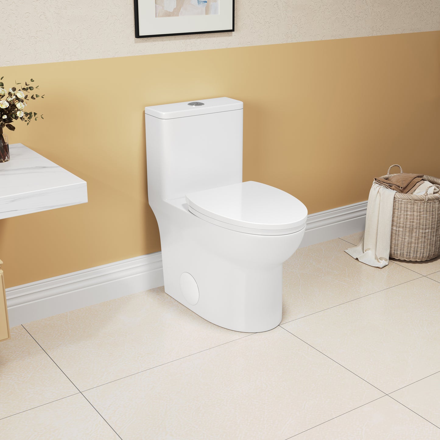 1.1/1.6 GPF Elongated Comfort Height Floor Mounted One-Piece Toilet, CUPC Certified, WaterSense Cetified, Ceramic, White Color, Soft Close Seat