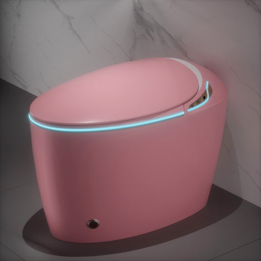 Unique Smart Toilet with Bidet Built In, Intelligent One Piece Toilet For Modern Bathroom, Auto Open/Close Seat, Foot Sensor, LED Display,Night Light, Warm Water & Dryer,Pink