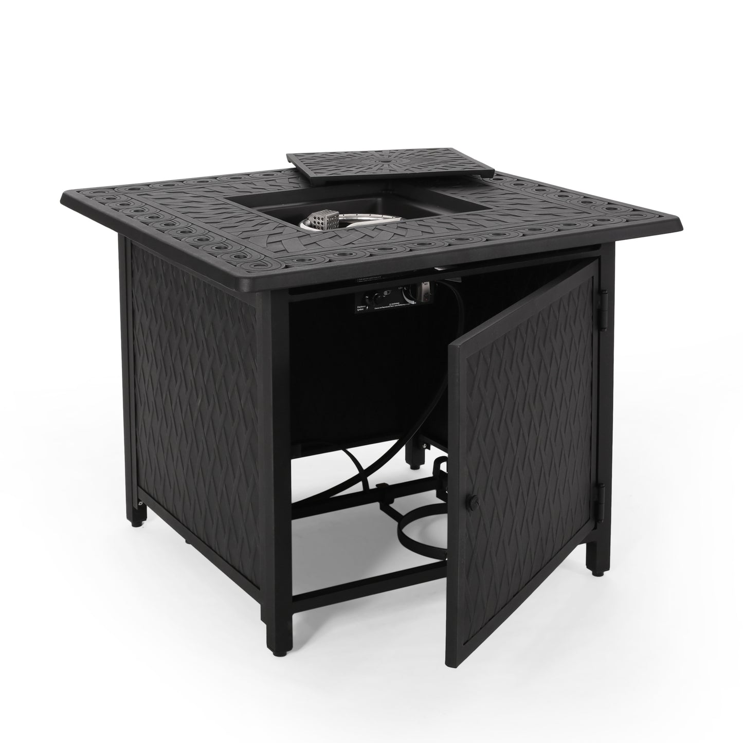 32" Outdoor Square Aluminum Propane Fire Pit, Matte Black - 37,000 BTU