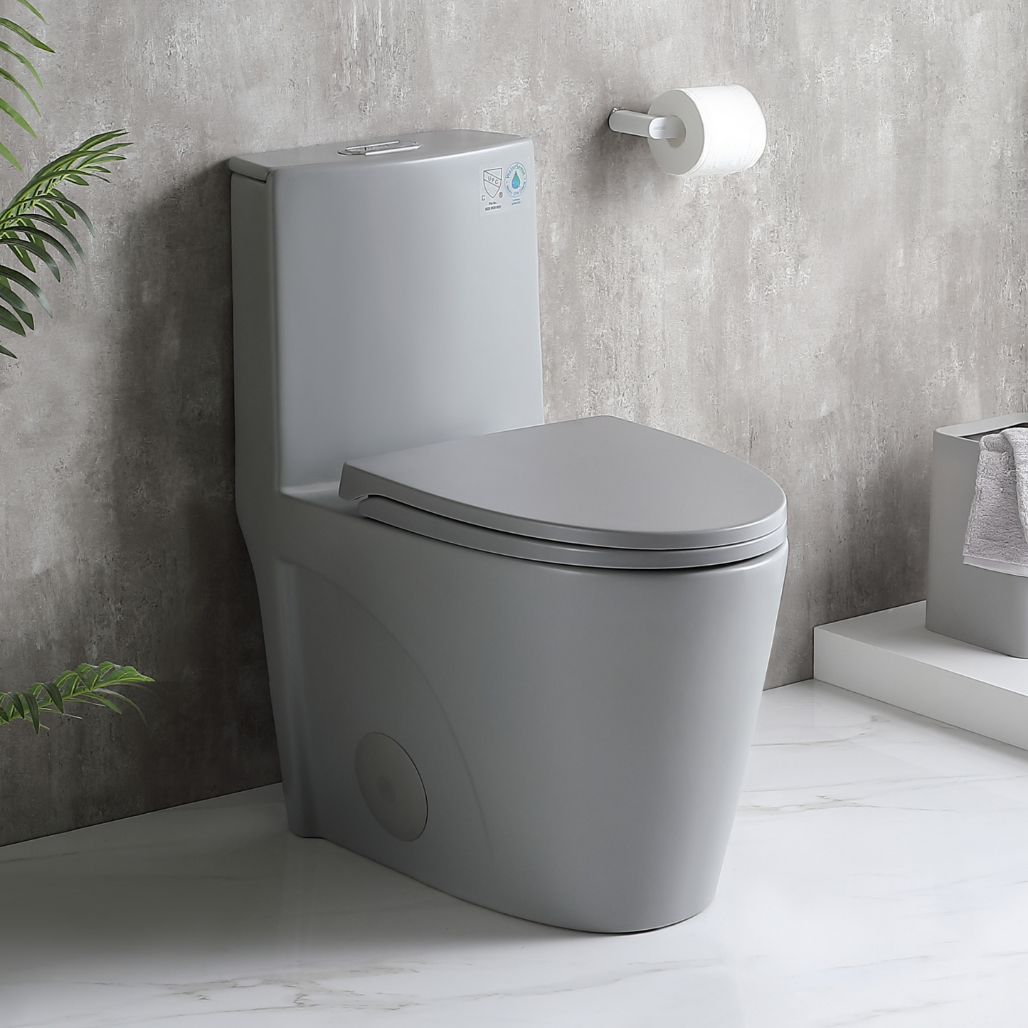 1.1/1.60 GPF Dual-Flush One Piece Toilet, Water-Saving Elongated Comfort Height Floor Mounted, Soft Close 1000 Gram Map Flushing Score Toilet, Light Grey 24T01-LG