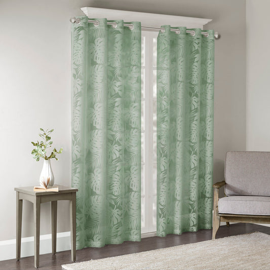 Palm Leaf Burnout Window Sheer Sage Green 50x84'