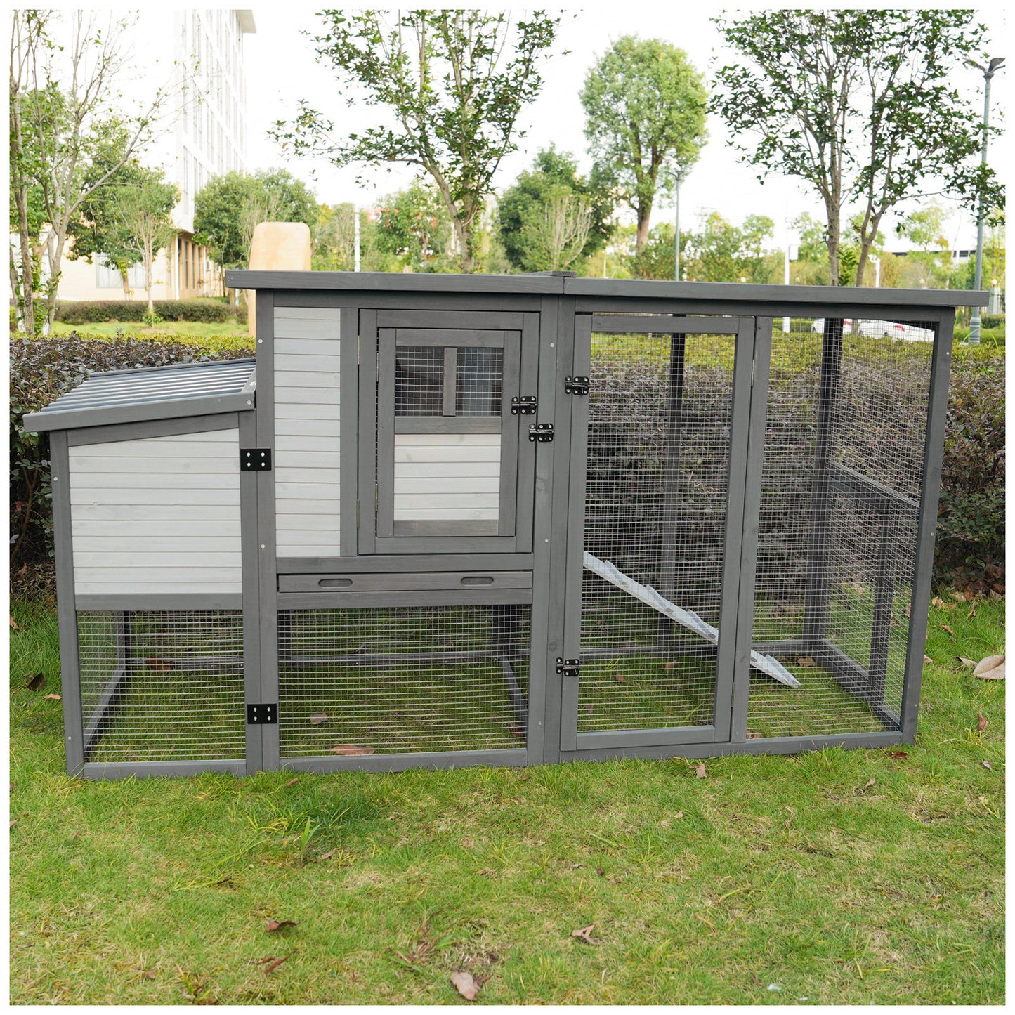 79"Large Chicken Coop with Upgraded Perches, Wooden Outdoor Chicken Cage with Large Nesting Box, Weatherproof Open Asphalt Roof &Removable Bottom, Duck House, Rabbit Hutch