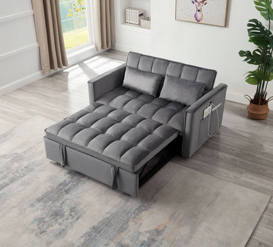 [SantaChoice] Sleeper Sofa Bed w/USB Port, 3-in-1 adjustable sleeper with pull-out bed, 2 lumbar pillows and side pocket, soft velvet convertible sleeper sofa bed, suitable for living room bedroom