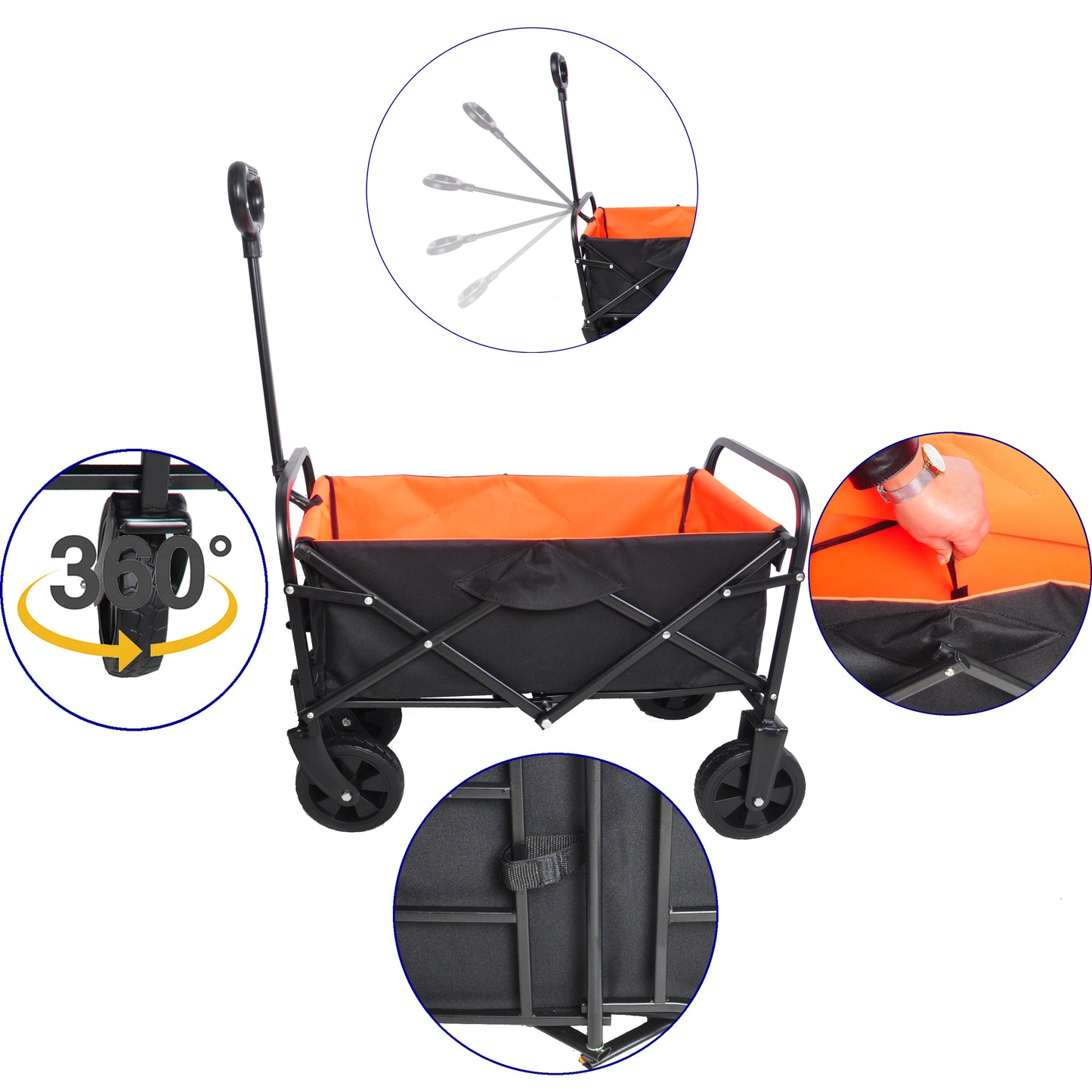 Mini Folding Wagon Garden Shopping Beach Cart (black+yellow)