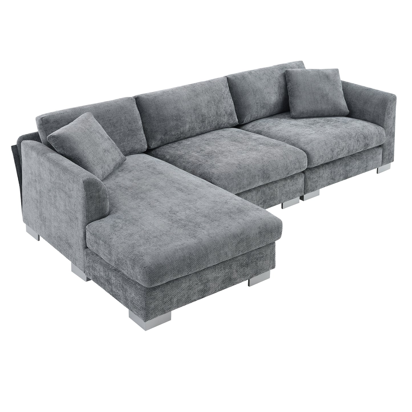 [SantaChoice] 96*56" Modern Cloud Sectional Sofa,L-shaped Luxury Couch Set with 2 Free pillows,4-seat Chenille Indoor Furniture with Oversized Chaise for Living Room,Apartment,Office,3 Colors