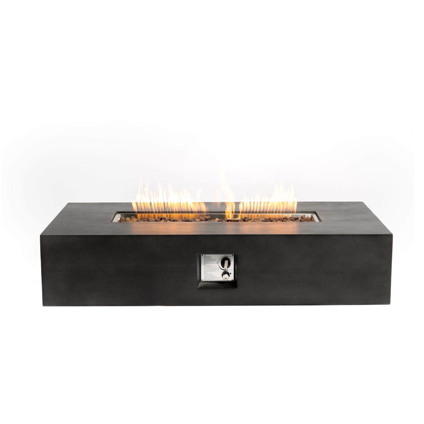 56" Fire pit Table for Outside, 50,000 BTU Large Rectangular Stone Gas Fire pit with Lava Rocks & Rain Cover