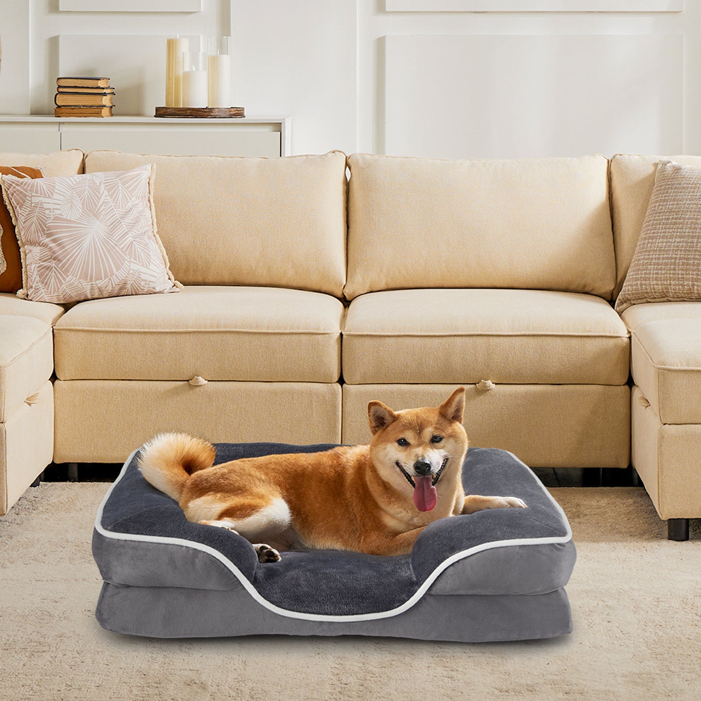 Memory Foam Pet Bed for Small Dogs & Cats with Washable Removable Cover Non-Slip Base Waterproof Liner Egg Crate Foam for Improved Sleep, gray,Small