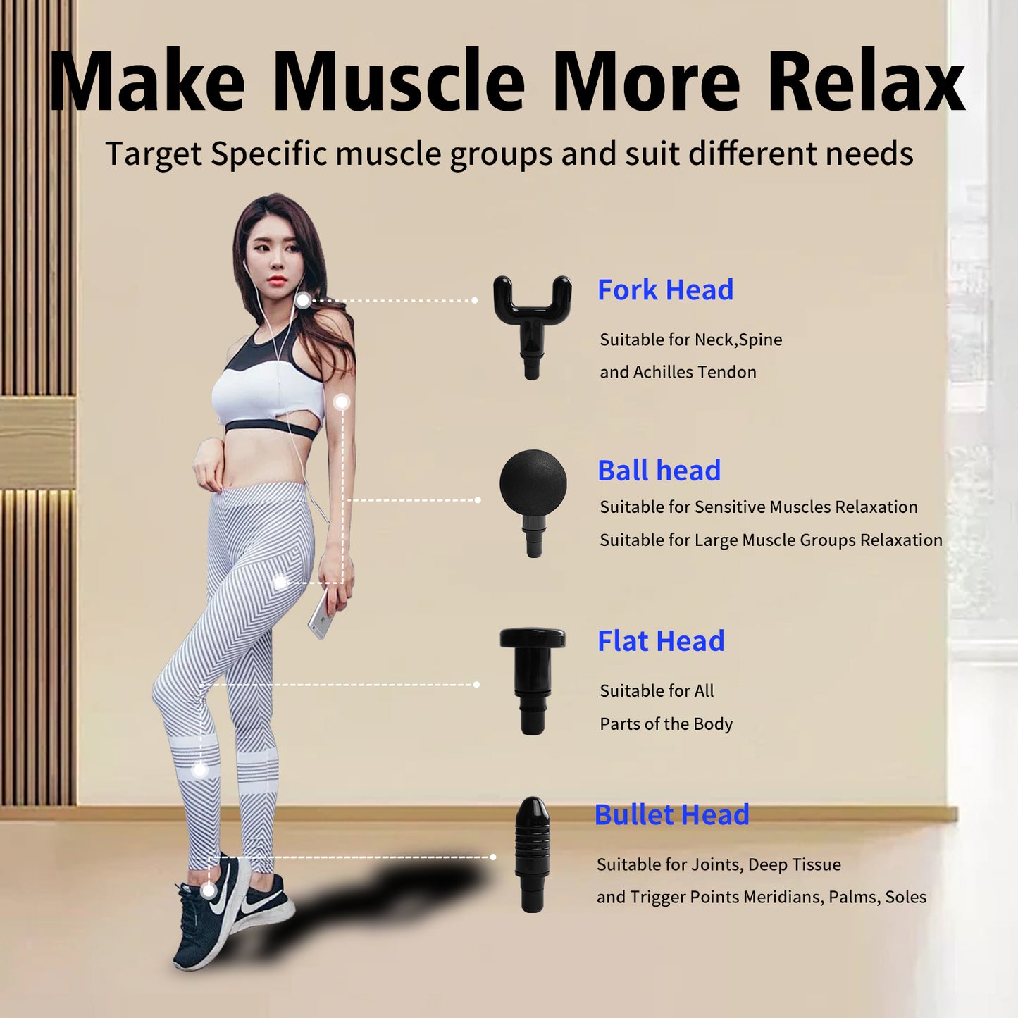 Massage Gun for Home Gym Fascial Gun Muscle Massager with 4 Massage Heads and Carry Bag