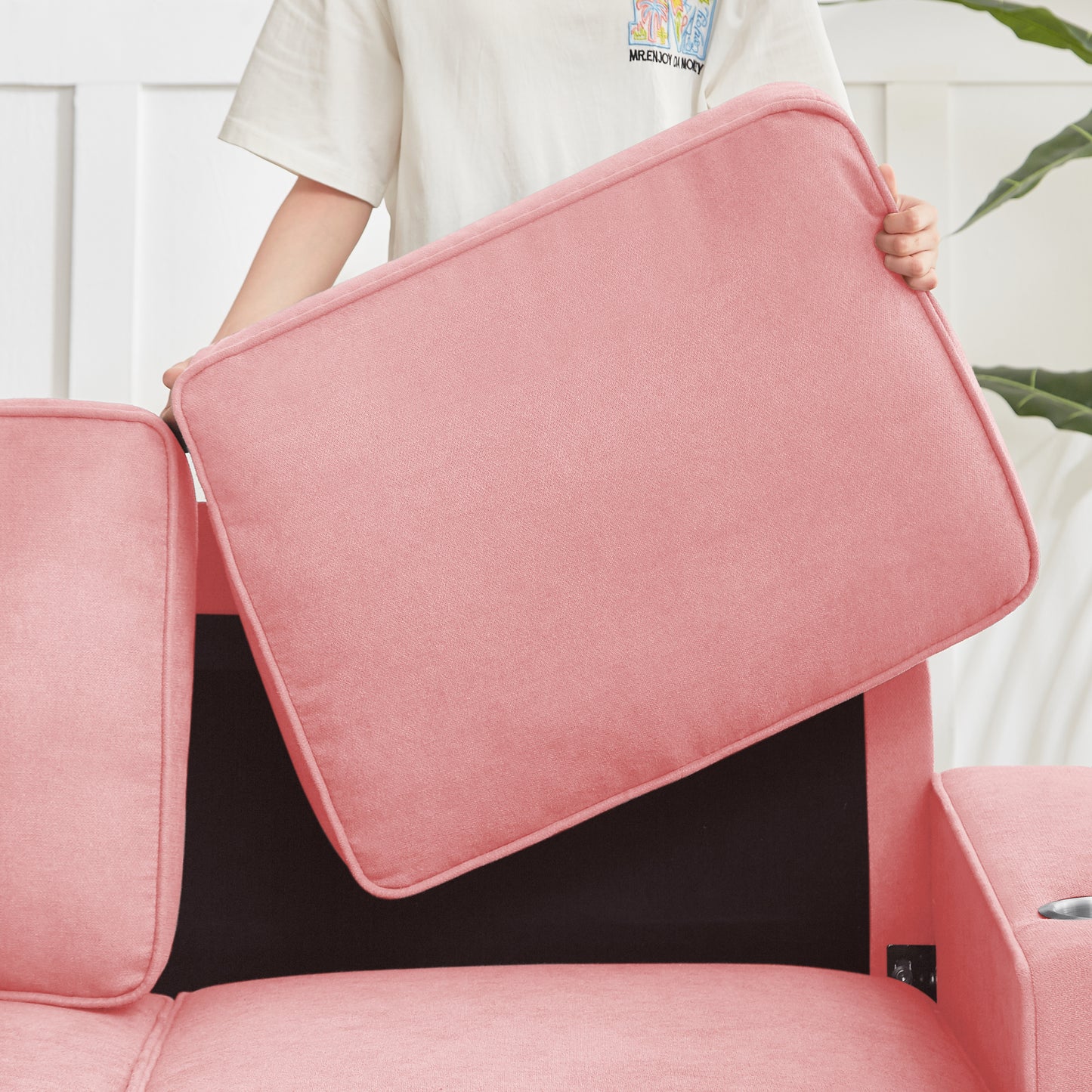 [SantaChoice] 83.86" Snowfleece Fabric sofa,Modern Compressed Couch,3-Seater Sofa, Furniture for Living Room,Bedroom,office ,Pink