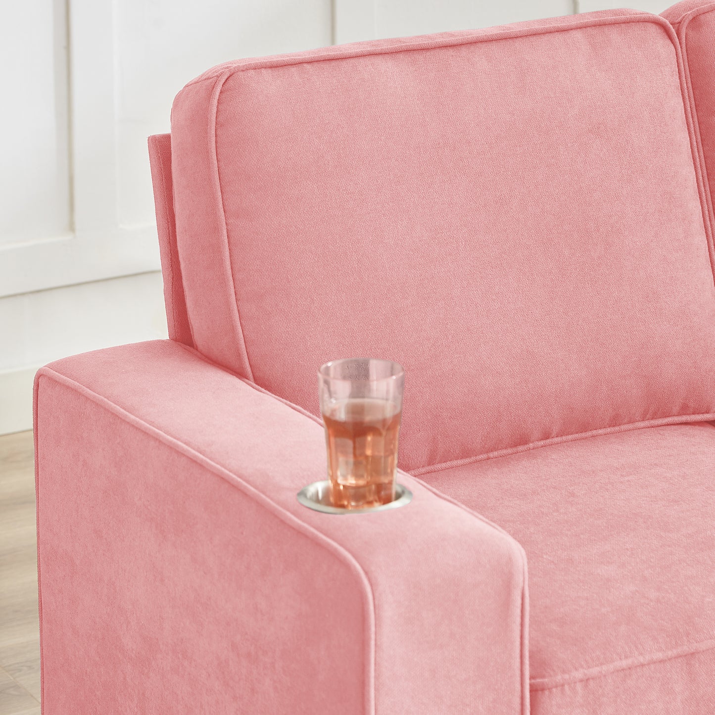 [SantaChoice] 83.86" Snowfleece Fabric sofa,Modern Compressed Couch,3-Seater Sofa, Furniture for Living Room,Bedroom,office ,Pink