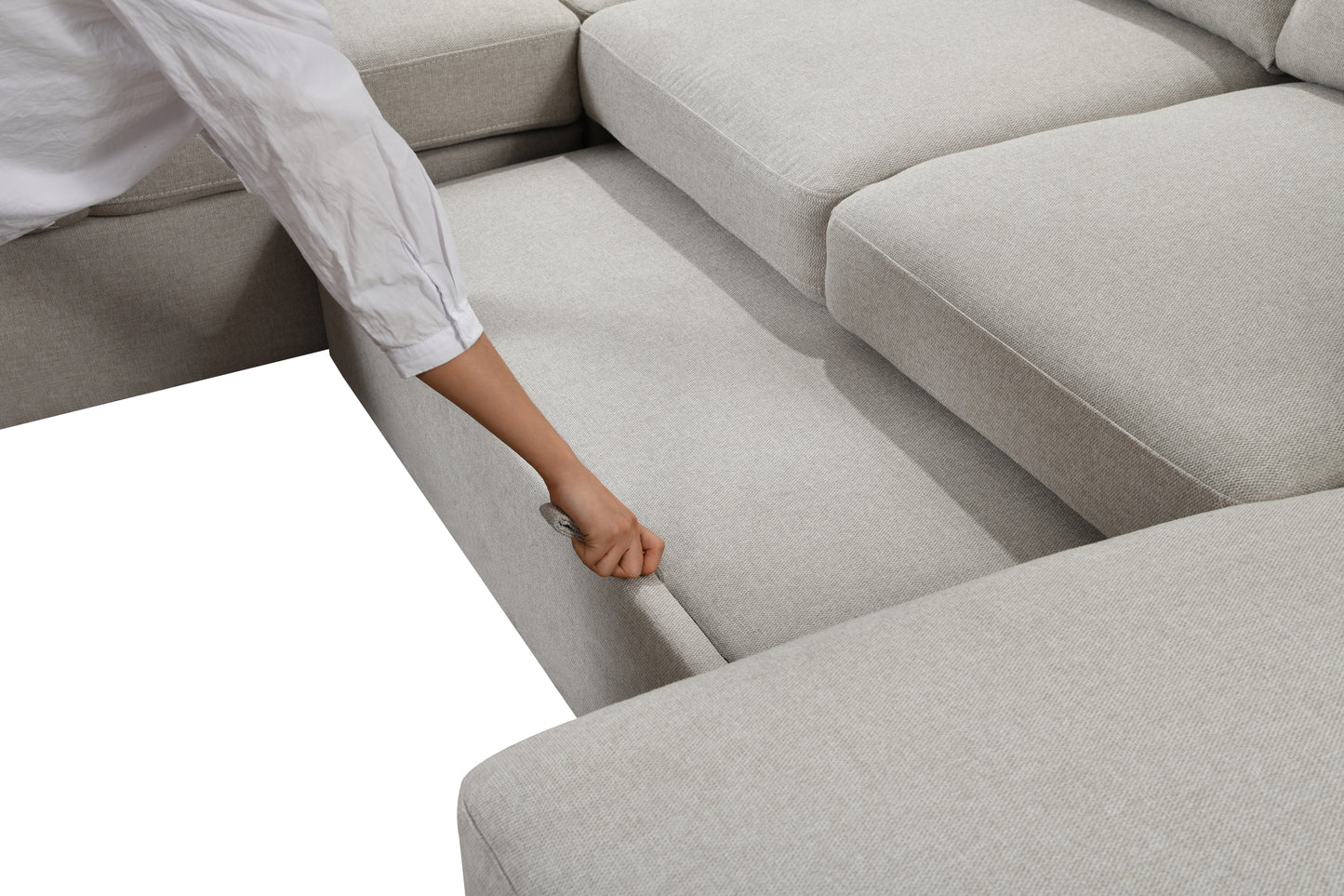 [SantaChoice] 125'' Modern U Shaped 7 Seat Sectional Sofa Couch with Cabinet,Sofa Bed with Storage Chaise-Pull Out Couch Bed for Living Room,Beige