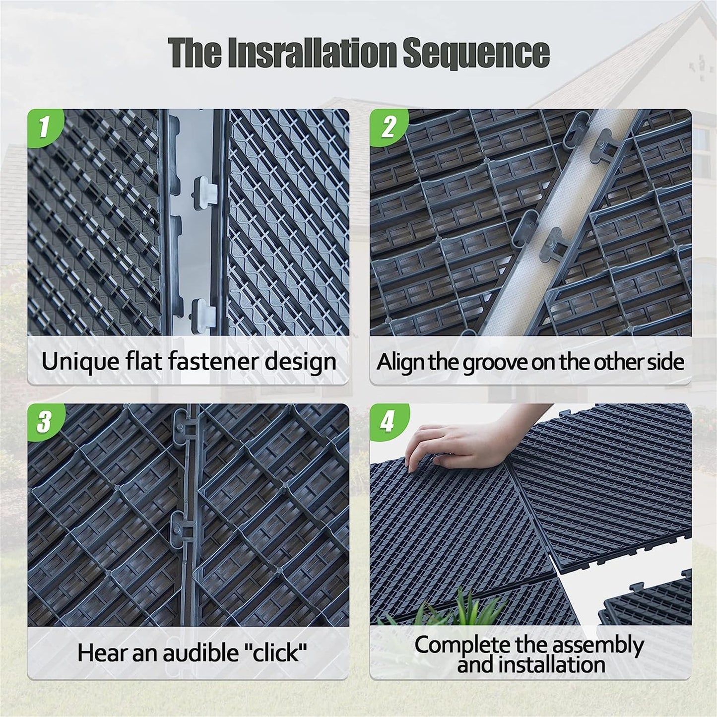 Patio Interlocking Deck Tiles, 12"x12" Square Composite Decking Tiles, Four Slat Plastic Outdoor Flooring Tile All Weather for Balcony Porch Backyard, (Dark Gray, Pack of 9)