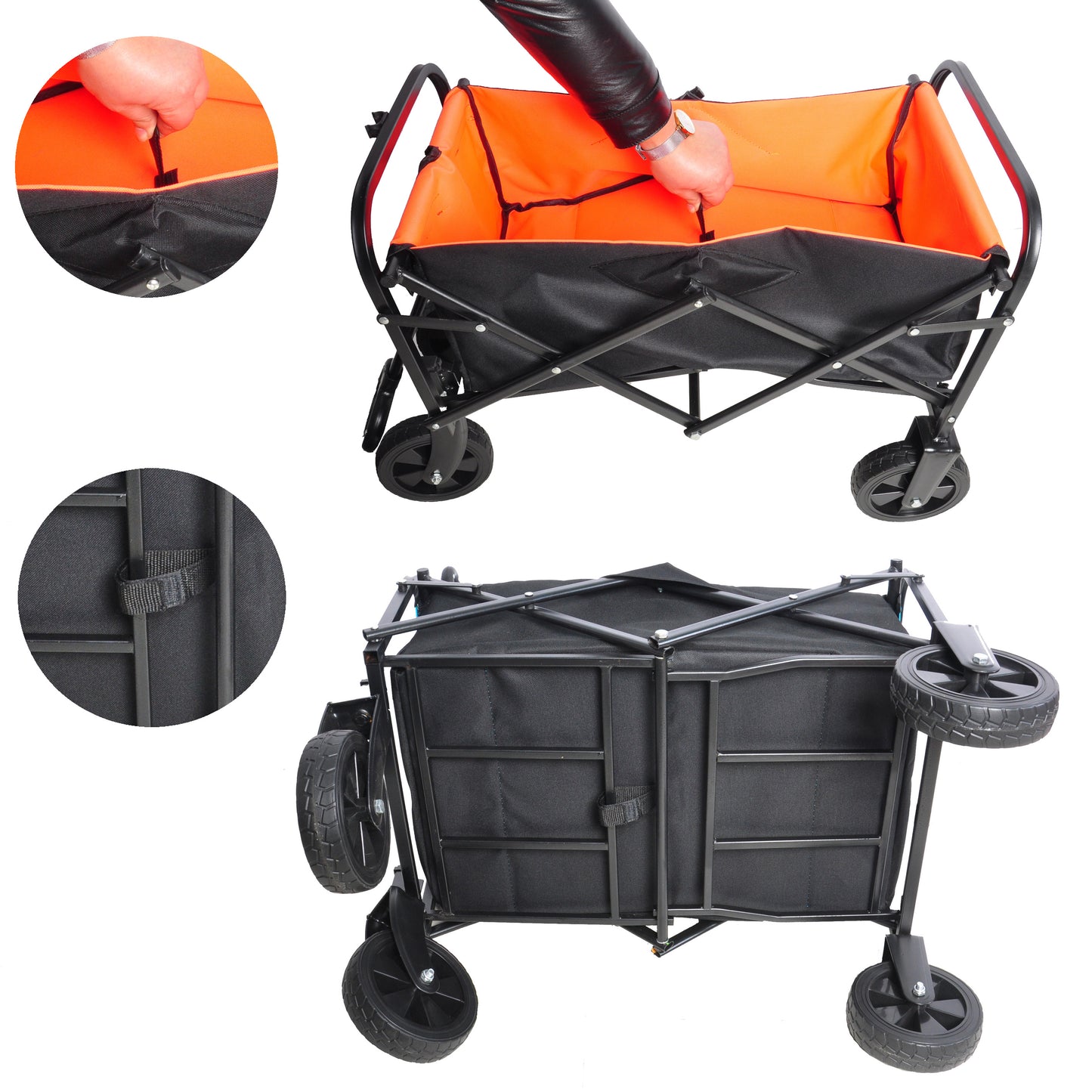 Mini Folding Wagon Garden Shopping Beach Cart (black+yellow)