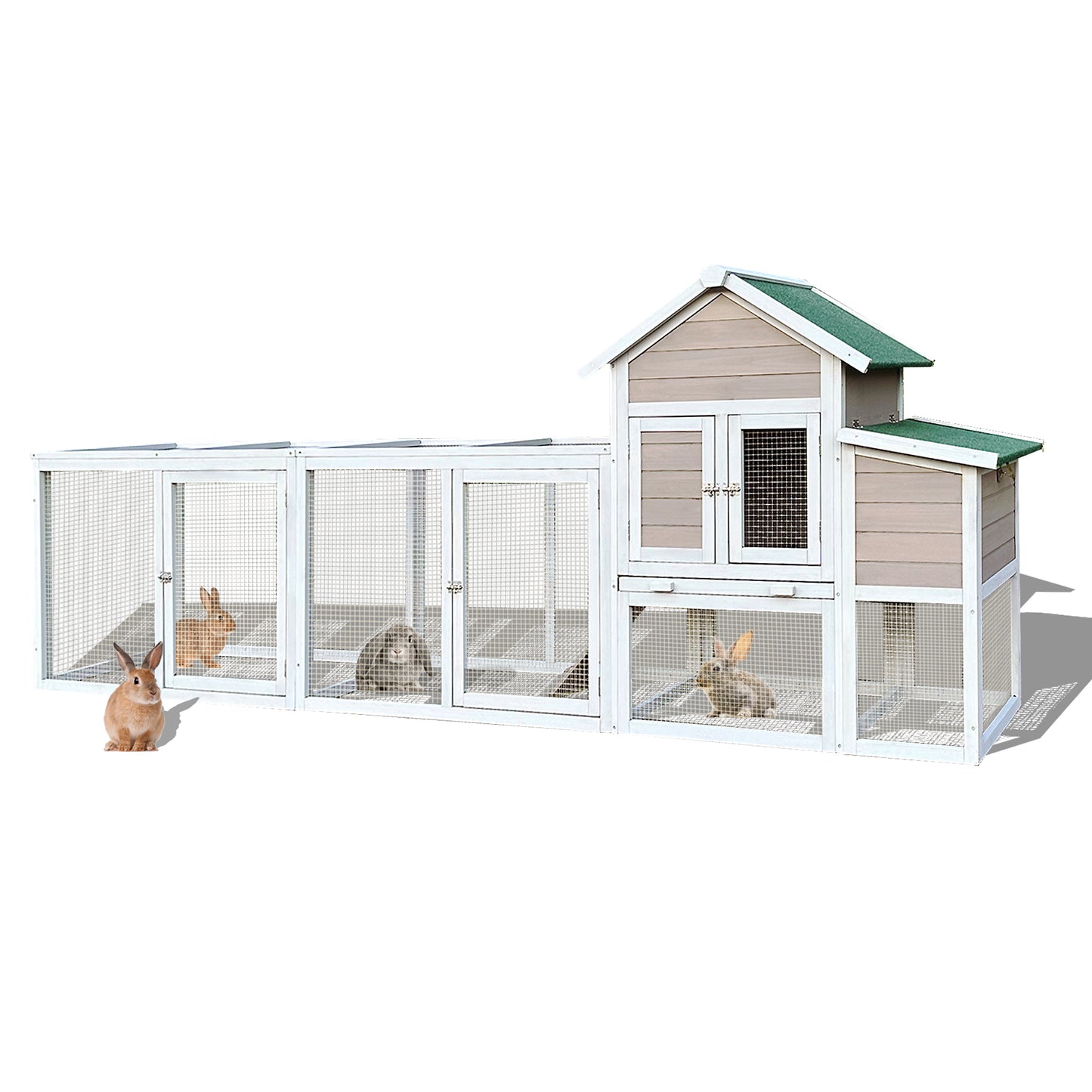 122" Large Gray Wood Chicken Coop Hen House Pet Rabbit Hutch Wooden Pet Cage Backyard with Nesting Box