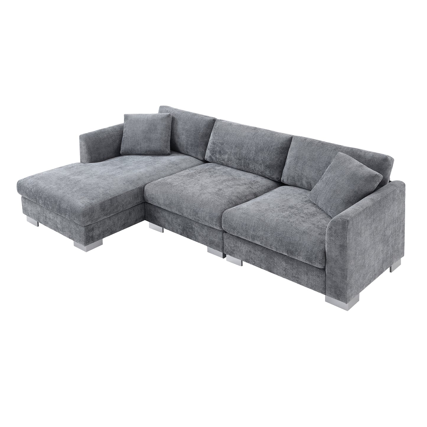 [SantaChoice] 96*56" Modern Cloud Sectional Sofa,L-shaped Luxury Couch Set with 2 Free pillows,4-seat Chenille Indoor Furniture with Oversized Chaise for Living Room,Apartment,Office,3 Colors