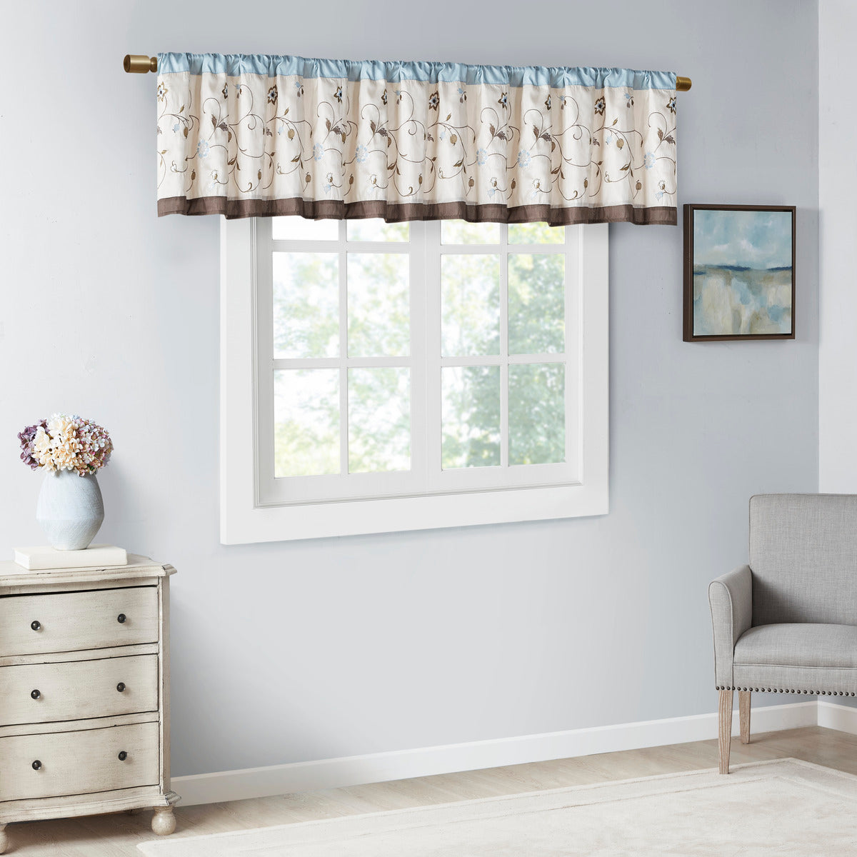 Embroidered Window Valance Blue 50x18'