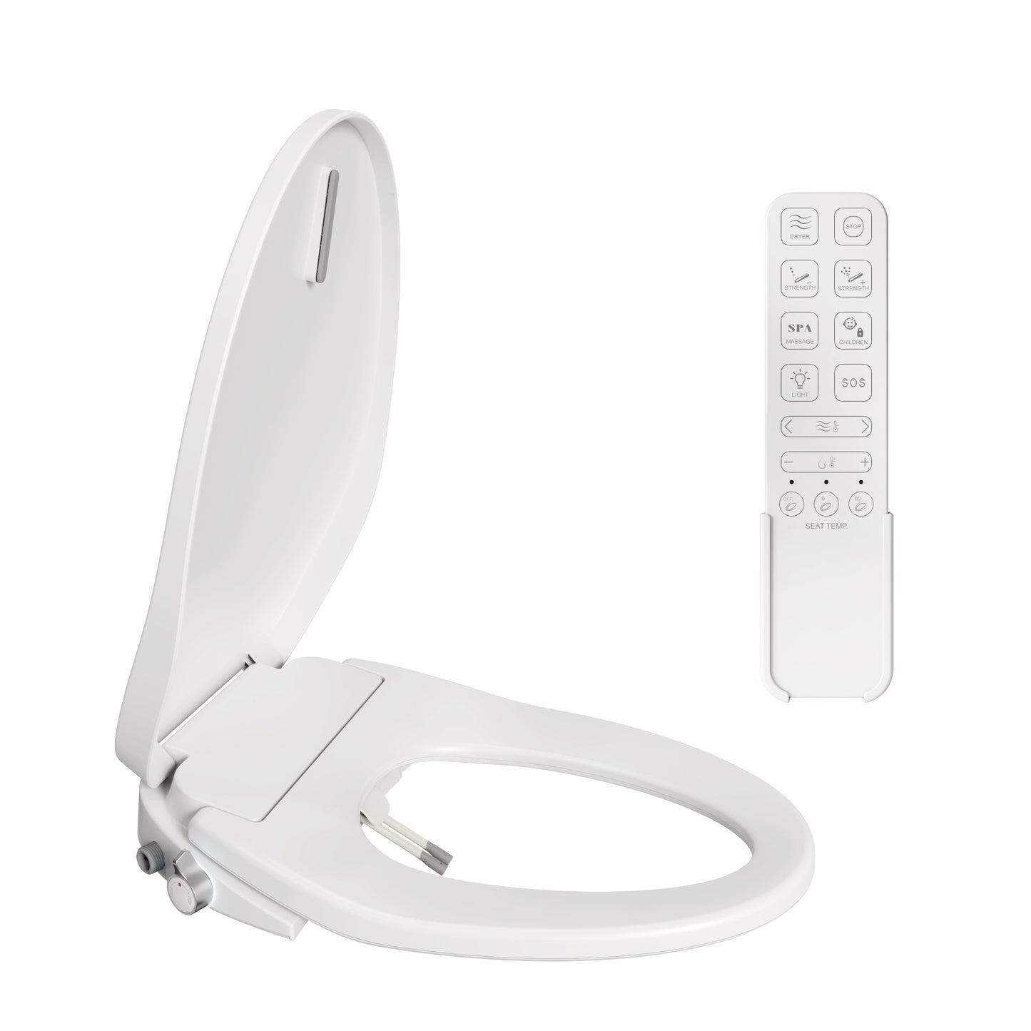 Electric Cushion Toilet Seat, Warm Water with Air Dryer, Heated Seat with Sensor and Slow Closing Cover, Strong and Weak Massage Cleaning, Night Light, Remote Control,