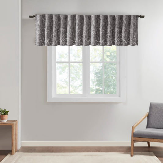 Faux Silk Embroidered Window Valance Grey 50x18'