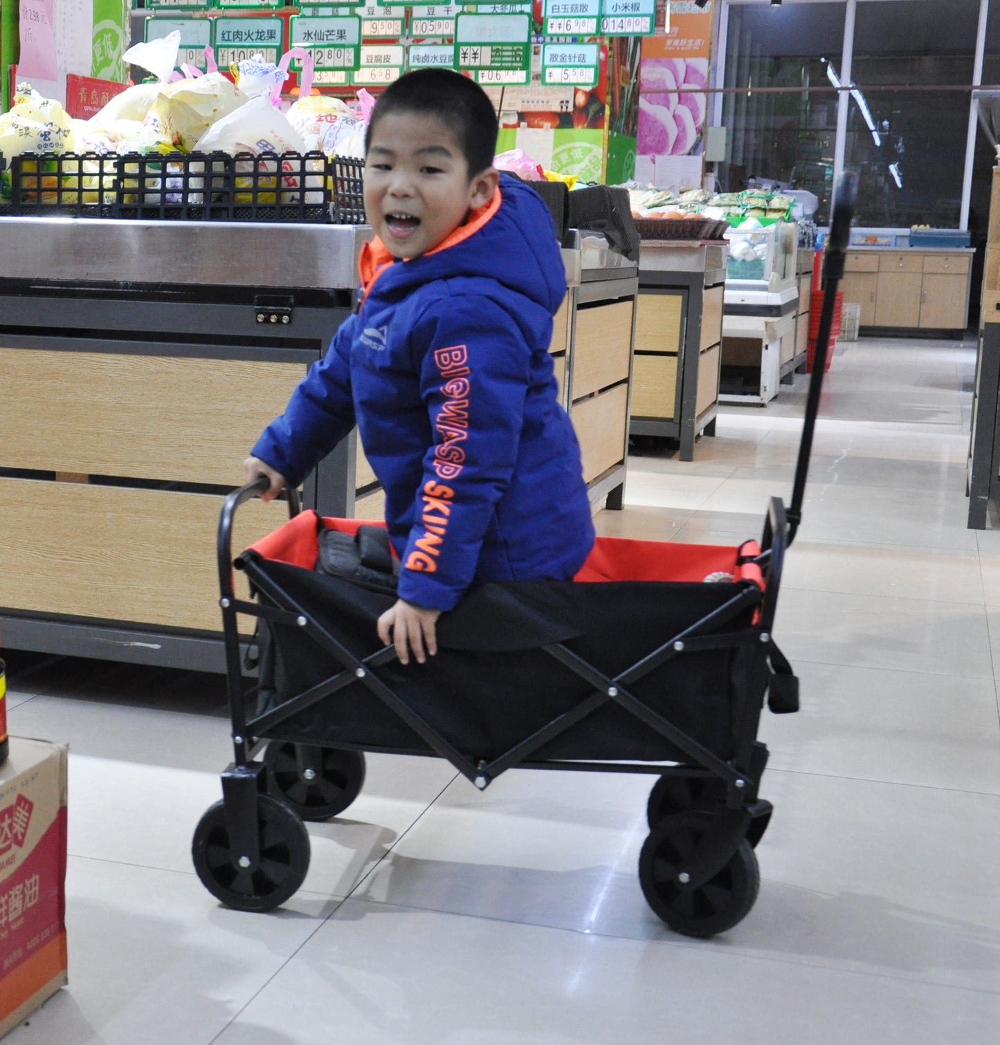 Mini Folding Wagon Garden Shopping Beach Cart (black+yellow)