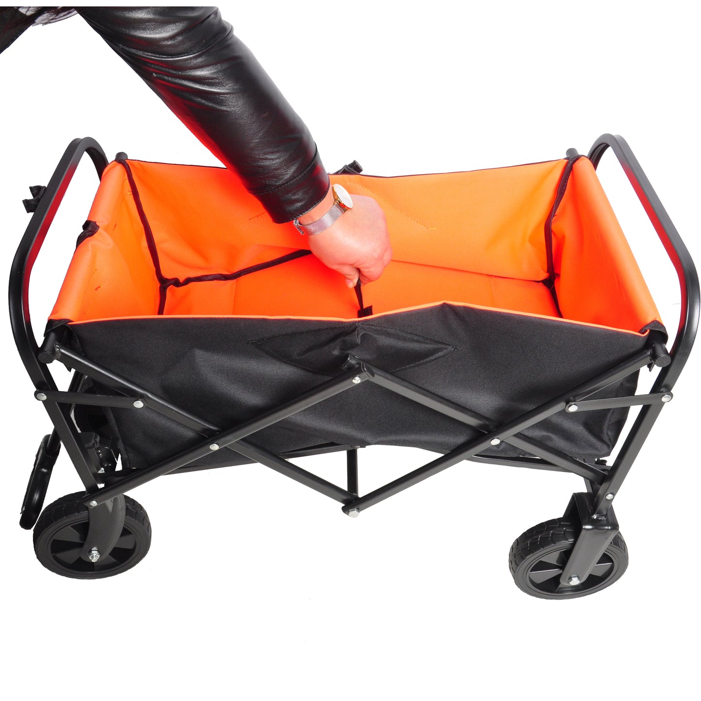 Mini Folding Wagon Garden Shopping Beach Cart (black+yellow)