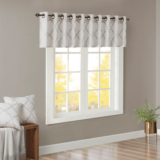 Fretwork Print Grommet Top Window Valance Ivory/Grey 50x18'