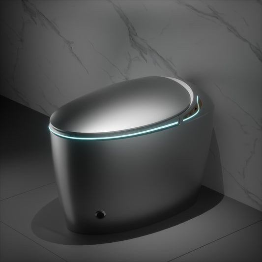 Unique Smart Toilet with Bidet Built In, Intelligent One Piece Toilet For Modern Bathroom, Auto Open/Close Seat, Foot Sensor, LED Display,Night Light, Warm Water & Dryer,Grey