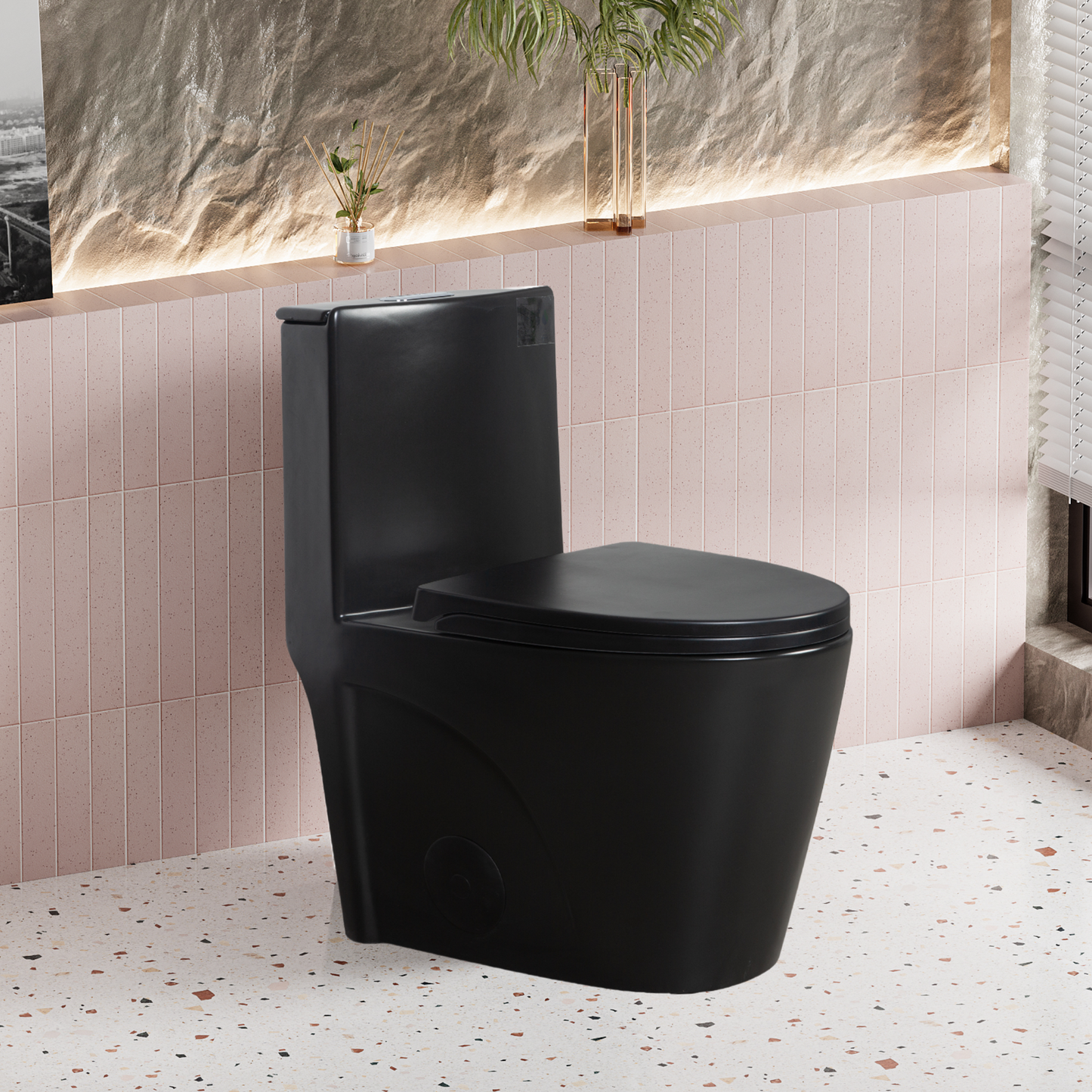 One Piece Toilet 1.1/1.60 GPF Dual-Flush, Water-Saving Elongated Comfort Height Floor Mounted, Soft Close Seat, 1000 Gram Map Flushing Score Toilet, Matte Black 23T01-MB-1